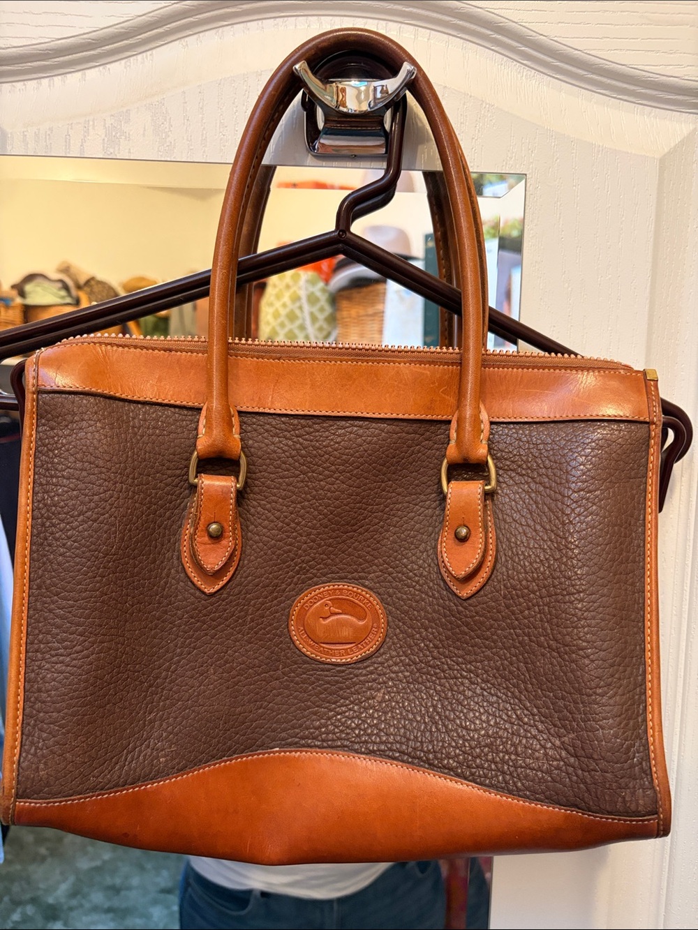 Dooney and Bourke rare Dark Brown Leather Satchel with Contrast Trim